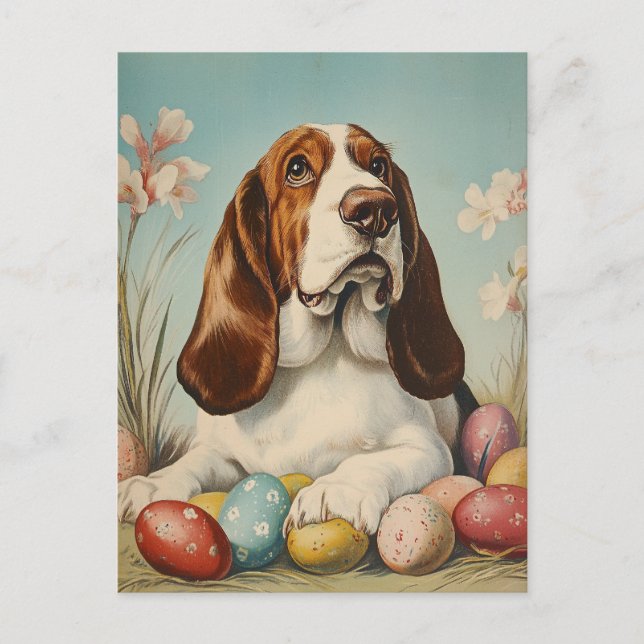 Basset Hound Vintage Easter Postcard (Front)