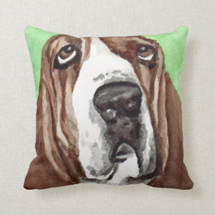 Basset Hound Watercolor Art Throw Pillow