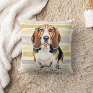 Basset Hound Watercolor Dotted Line Art Throw Pillow