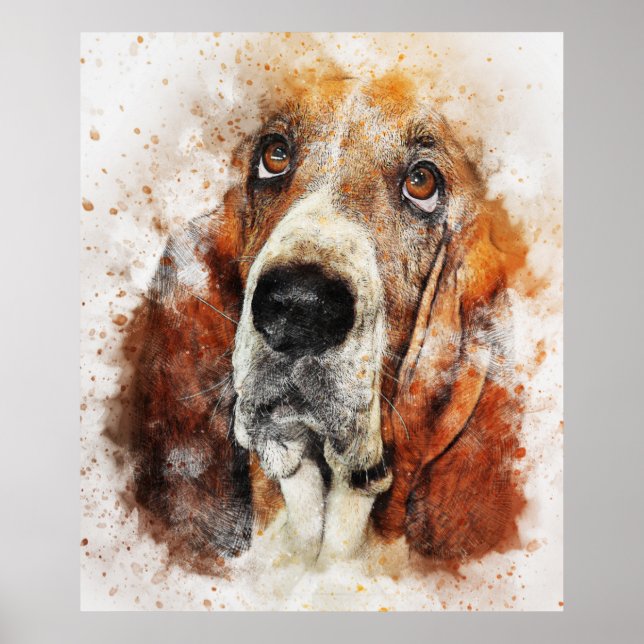 Basset hound watercolor painting poster (Front)