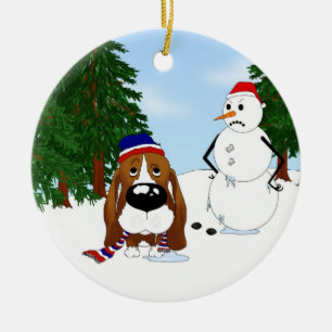 Basset Hound Winter Scene Ceramic Ornament