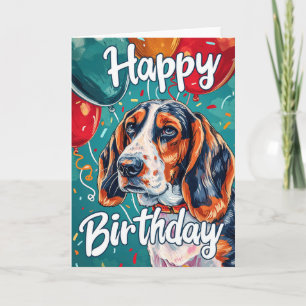 Basset Hound with Balloons Birthday Card