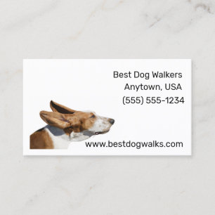 Basset Hound with Flapping Ears in Wind Dog Walker Business Card