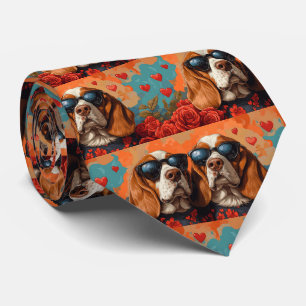 Basset Hound With Heart Roses Valentine's Day  Tie