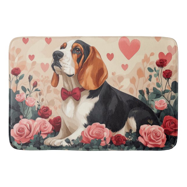 Basset Hound with Roses - Valentine's Day  Bath Mat (Front)