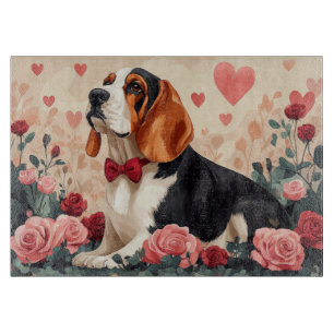 Basset Hound with Roses - Valentine's Day Cutting Board
