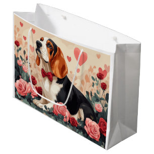 Basset Hound with Roses - Valentine's Day  Large Gift Bag