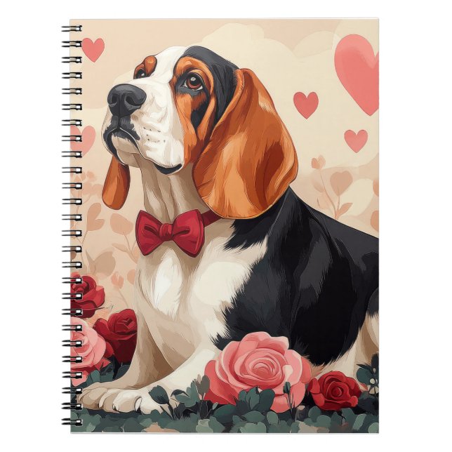 Basset Hound with Roses - Valentine's Day  Notebook (Front)
