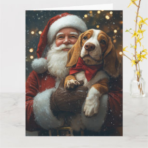 Basset Hound with Santa Claus Festive Christmas Card