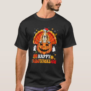 Basset Hounds Dog Happy Hallothanksmas Halloween T-Shirt
