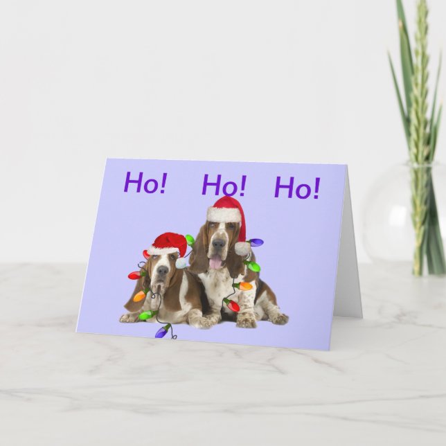 Basset Hounds Ho Ho Ho Merry Christmas Cards (Front)
