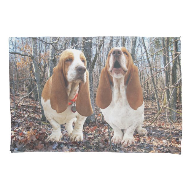 Basset Hounds In Woods Basset Hound Pillow Case (Front)