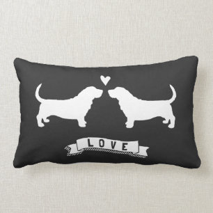 Basset Hounds Love - Dog Silhouettes w/ Heart Lumbar Pillow