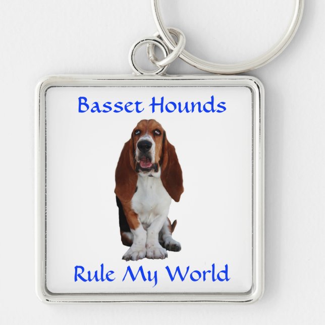 Basset Hounds Rule My World  Premium Keychain (Front)