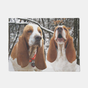 Basset Hounds Snowy Woods Door Mat