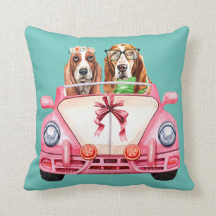 Basset Hound's Wedding Design Throw Pillow