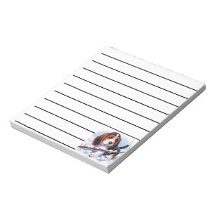 Basset Puppy Playing With a Stick in Winter Snow Notepad
