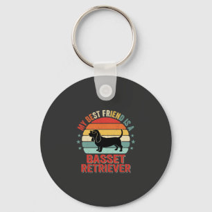 Basset Retriever Retro Sunset Dog Keychain