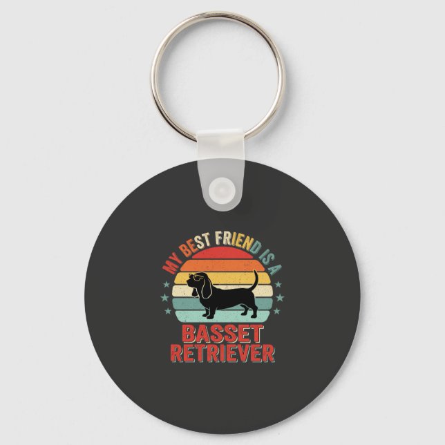 Basset Retriever Retro Sunset Dog Keychain (Front)
