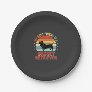 Basset Retriever Retro Sunset Dog Paper Plate