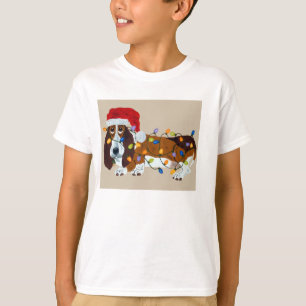 Basset Tangled In Christmas Lights T-Shirt