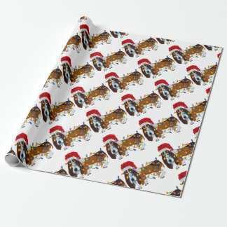 Basset Tangled In Christmas Lights Wrapping Paper