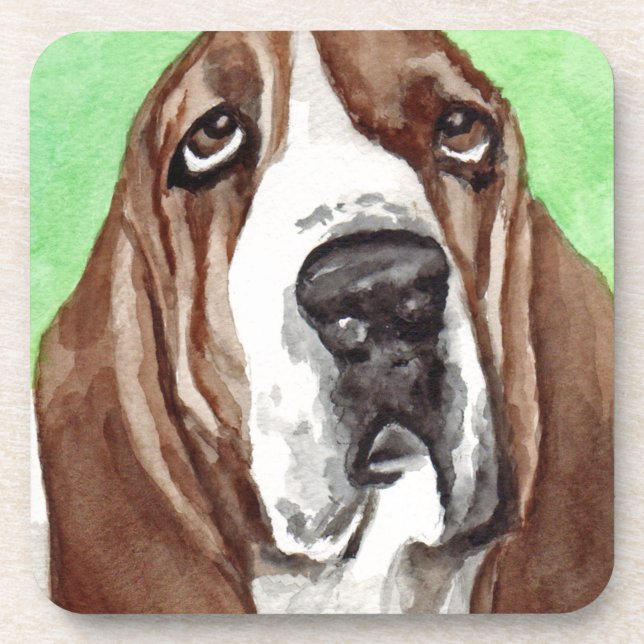 Basset Watercolor Coaster (Front)