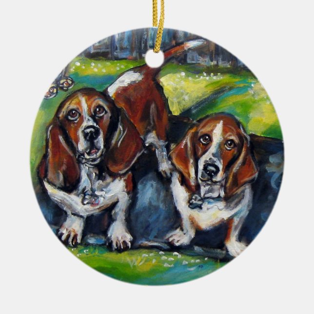 Bassets Murphy and Maddy Ceramic Ornament (Front)