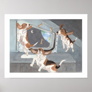Bassets on Space Shuttle Poster