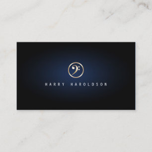 Bassist Elegant Gold Bass Clef Icon Blue Glow Business Card