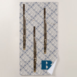 Bassoon Trio Blue White Plaid Custom Initial Beach Towel