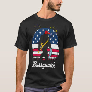 Bassquatch Bass Fishing American Flag Fishing T-Shirt