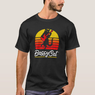 Bassycat Kitty Playing Bass Guitar Retro Cat Lover T-Shirt