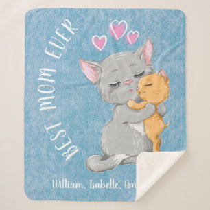 Bast mom birthday gift pink hearts cute Cat family Sherpa Blanket