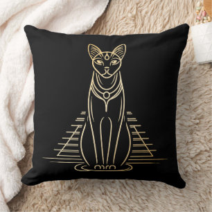 Bastet, Egyptian Cat Goddess in front of a pyramid Throw Pillow