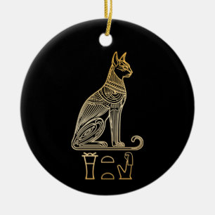 Bastet, Egyptian Cat Goddess. Name in hieroglyphs Ceramic Ornament