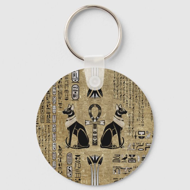 Bastet - Egyptian Cats And Ankh Cross Keychain (Front)
