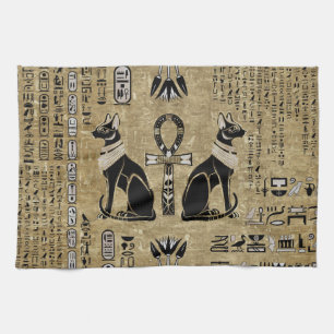 Bastet - Egyptian Cats And Ankh Cross Kitchen Towel