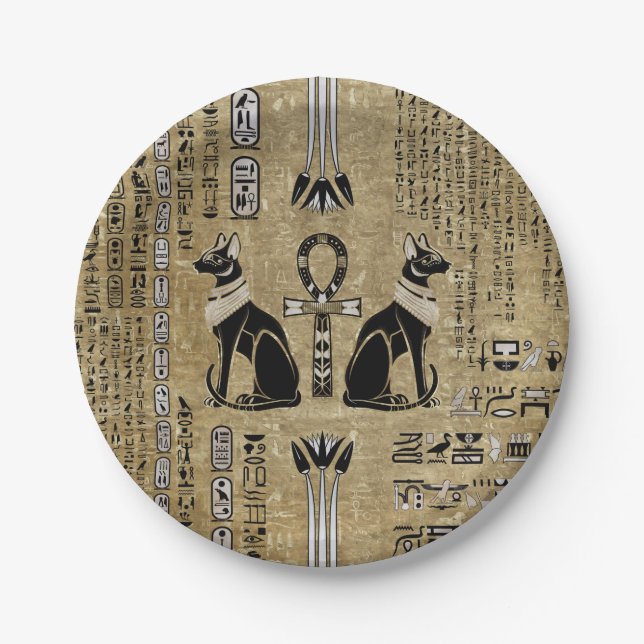Bastet - Egyptian Cats And Ankh Cross Paper Plate (Front)