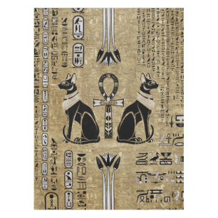 Bastet - Egyptian Cats And Ankh Cross Tablecloth