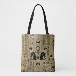 Bastet - Egyptian Cats And Ankh Cross Tote Bag