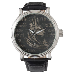 Bastet Egyptian Goddess -vintage gold on black Watch