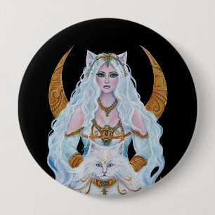 Bastet Egyptian goddess with cat by Renee Lavoie 4 Inch Round Button