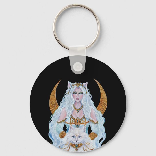 Bastet Egyptian goddess with cat by Renee Lavoie Keychain (Front)