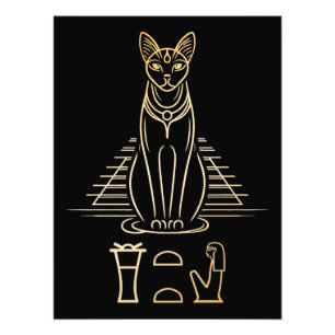 Bastet with name in hieroglyphs and Egypt Pyramid Photo Print