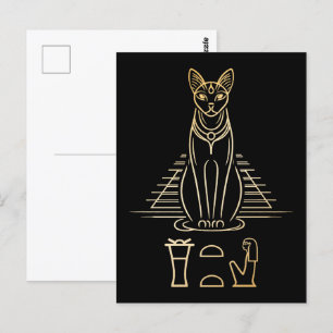 Bastet with name in hieroglyphs and Egypt Pyramid Postcard