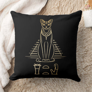 Bastet with name in hieroglyphs and Egypt Pyramid Throw Pillow