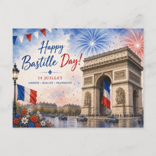 Bastille day Arc de triomphe Paris France firework Postcard