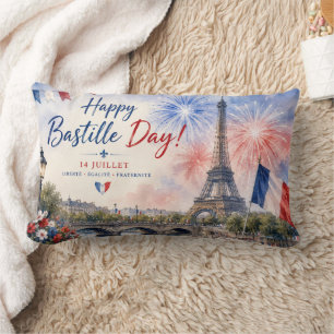 Bastille Day Eiffel Tower River Seine fireworks Lumbar Pillow