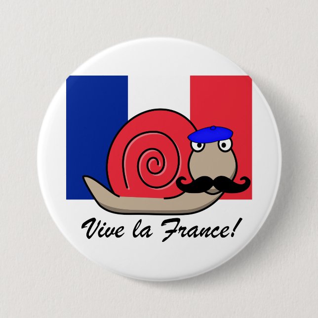 Bastille Day French Snail in a Beret 3 Inch Round Button (Front)